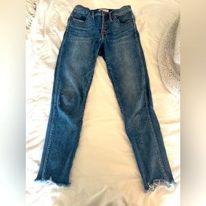 Madewell 10” high rise jeans, dark wash, raw hem